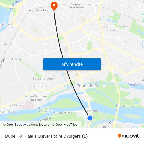 Dube to Palais Universitaire D'Angers (B) map
