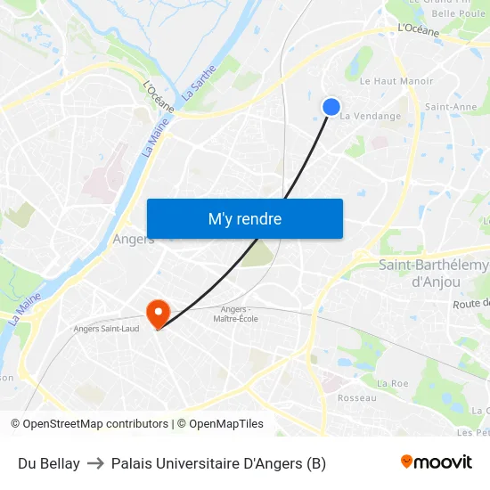 Du Bellay to Palais Universitaire D'Angers (B) map