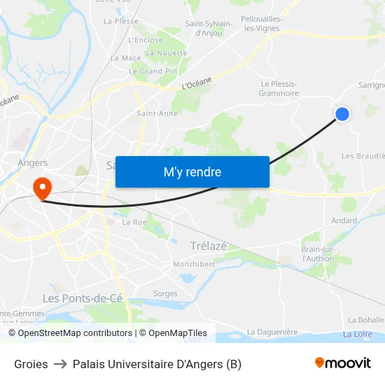 Groies to Palais Universitaire D'Angers (B) map