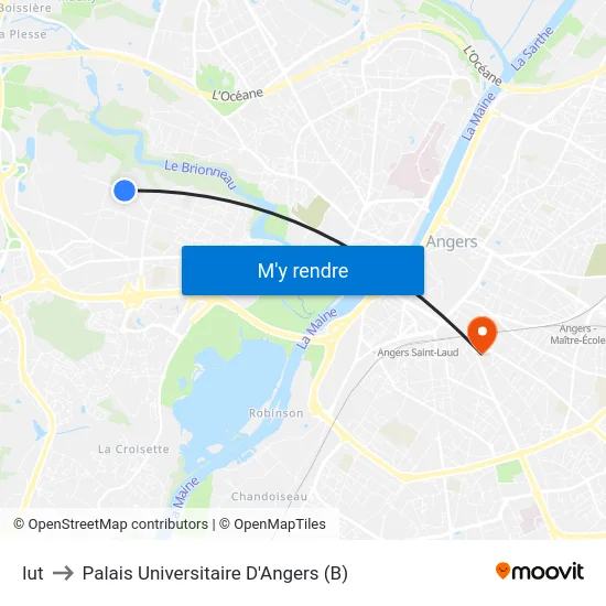 Iut to Palais Universitaire D'Angers (B) map