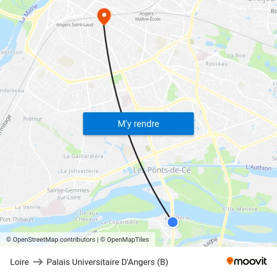 Loire to Palais Universitaire D'Angers (B) map