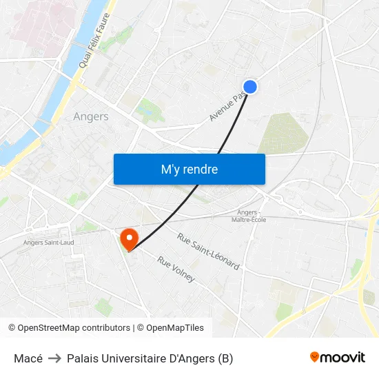 Macé to Palais Universitaire D'Angers (B) map