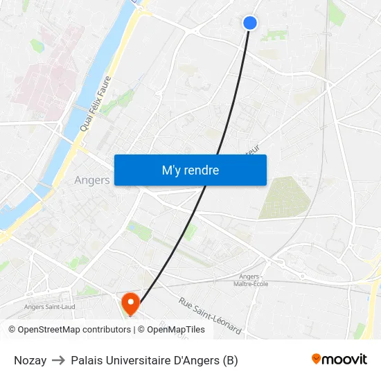 Nozay to Palais Universitaire D'Angers (B) map