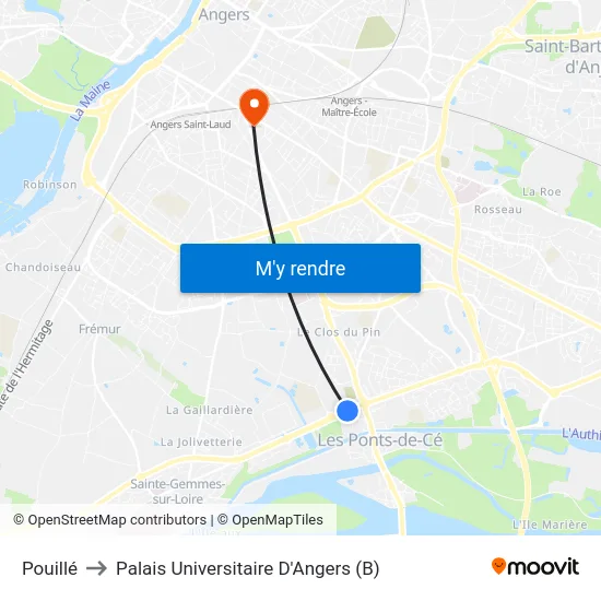 Pouillé to Palais Universitaire D'Angers (B) map