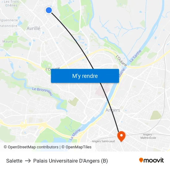 Salette to Palais Universitaire D'Angers (B) map