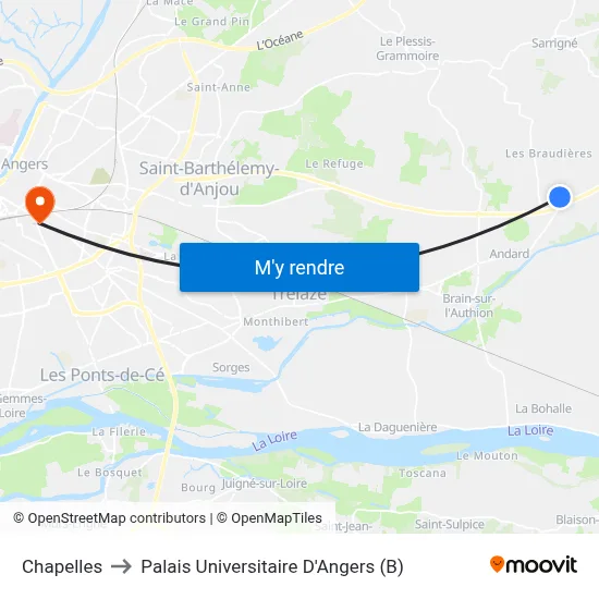 Chapelles to Palais Universitaire D'Angers (B) map