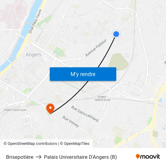 Brisepotière to Palais Universitaire D'Angers (B) map
