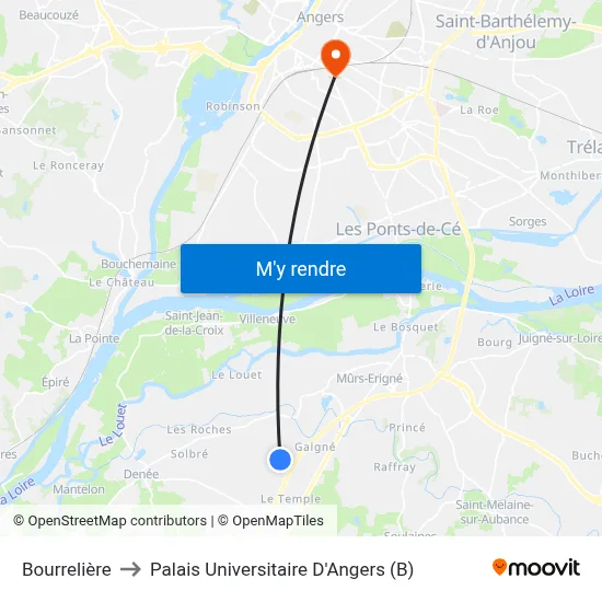 Bourrelière to Palais Universitaire D'Angers (B) map