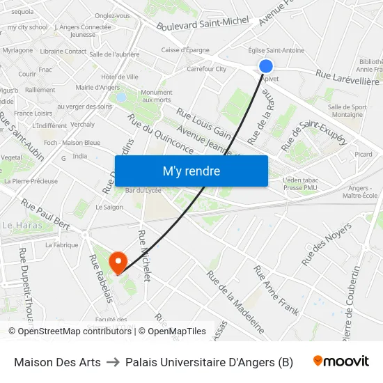 Maison Des Arts to Palais Universitaire D'Angers (B) map