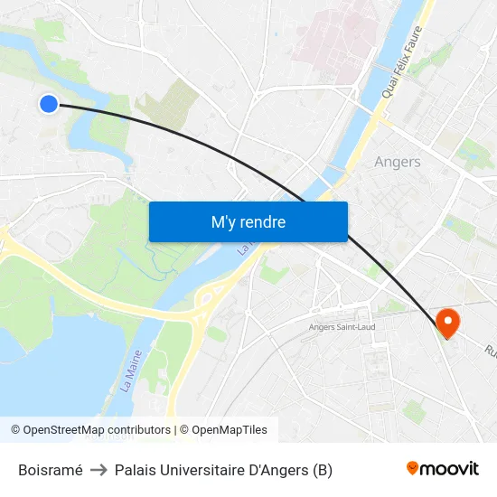 Boisramé to Palais Universitaire D'Angers (B) map