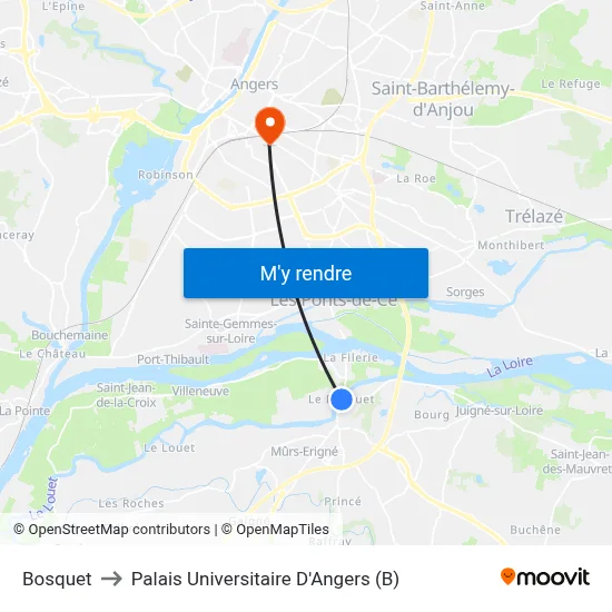 Bosquet to Palais Universitaire D'Angers (B) map