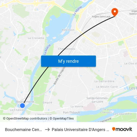Bouchemaine Centre to Palais Universitaire D'Angers (B) map