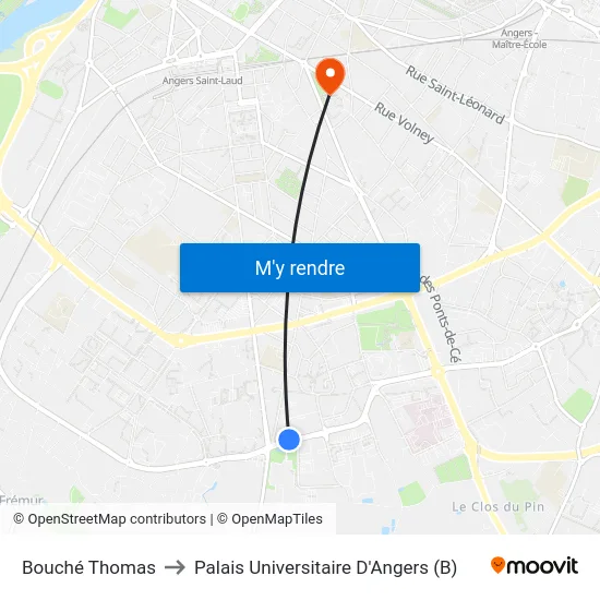 Bouché Thomas to Palais Universitaire D'Angers (B) map