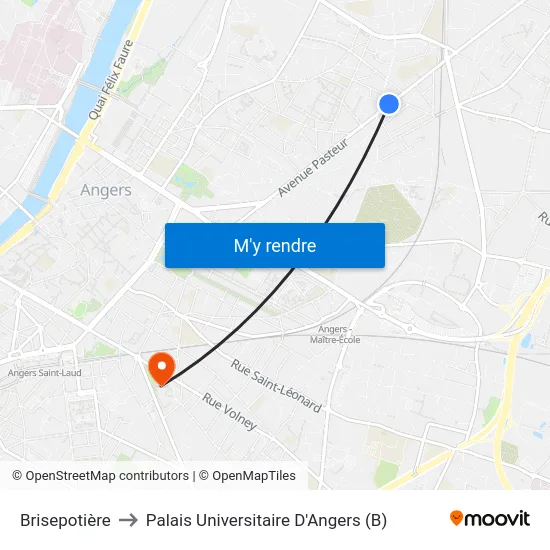 Brisepotière to Palais Universitaire D'Angers (B) map