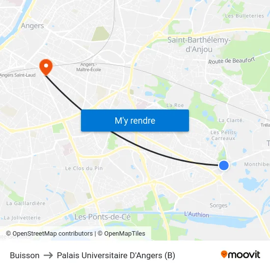 Buisson to Palais Universitaire D'Angers (B) map