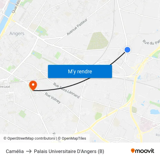 Camélia to Palais Universitaire D'Angers (B) map