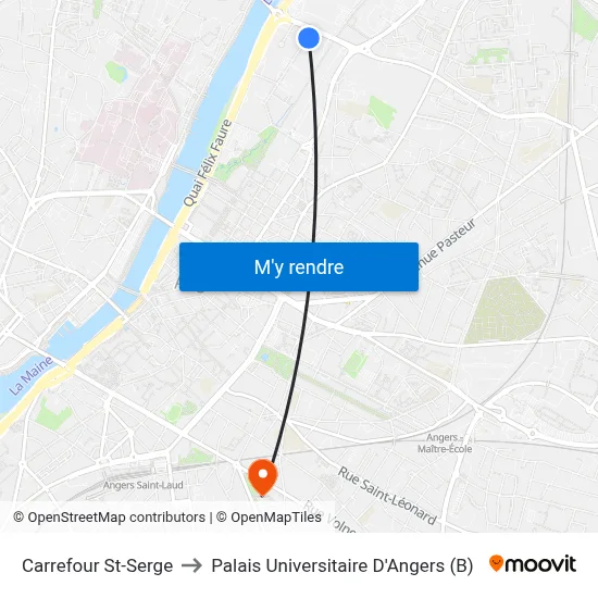 Carrefour St-Serge to Palais Universitaire D'Angers (B) map