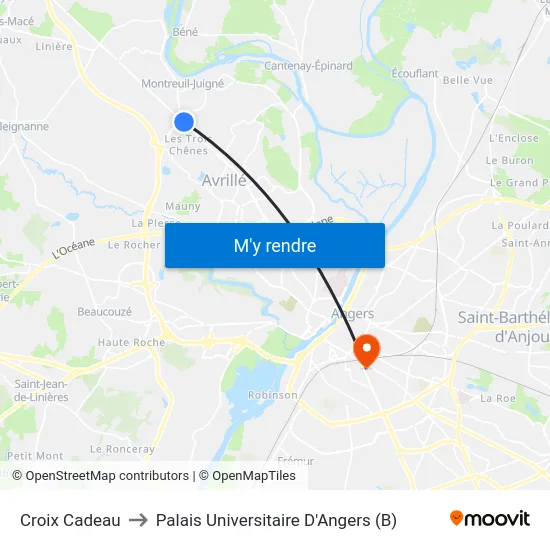Croix Cadeau to Palais Universitaire D'Angers (B) map