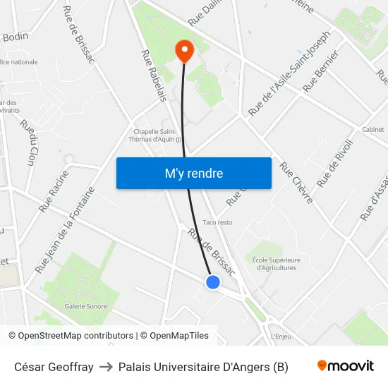 César Geoffray to Palais Universitaire D'Angers (B) map