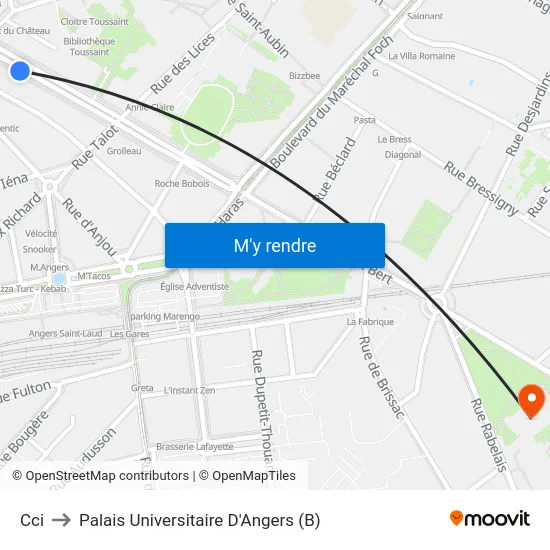 Cci to Palais Universitaire D'Angers (B) map