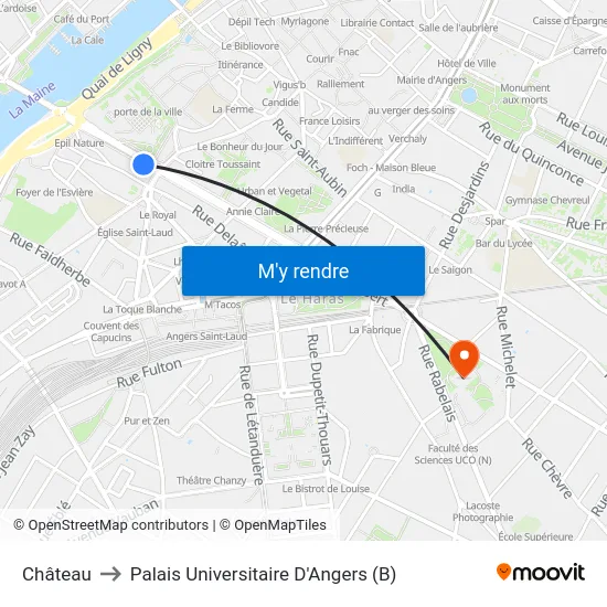 Château to Palais Universitaire D'Angers (B) map