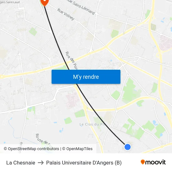 La Chesnaie to Palais Universitaire D'Angers (B) map