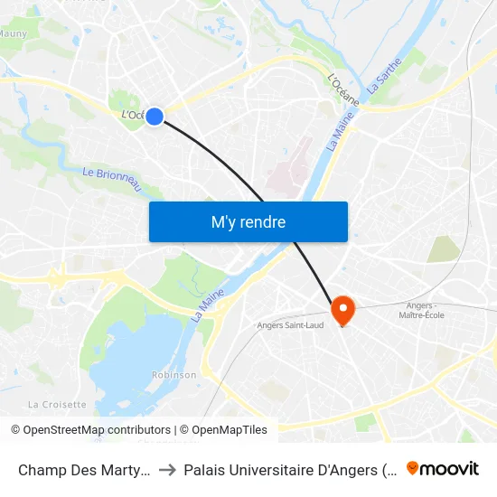 Champ Des Martyrs to Palais Universitaire D'Angers (B) map