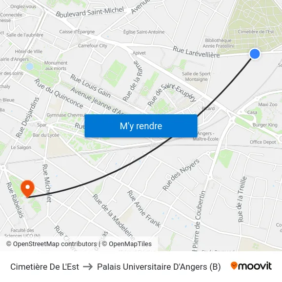 Cimetière De L'Est to Palais Universitaire D'Angers (B) map