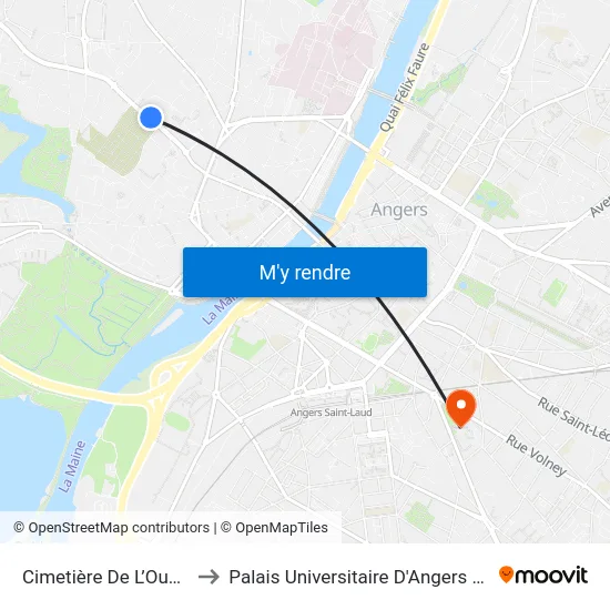 Cimetière De L’Ouest to Palais Universitaire D'Angers (B) map