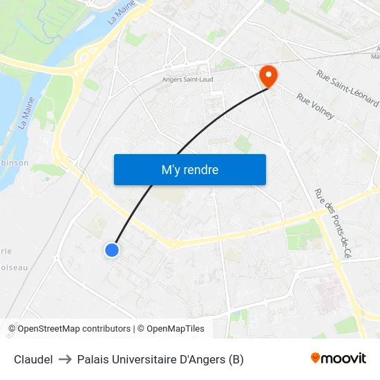 Claudel to Palais Universitaire D'Angers (B) map