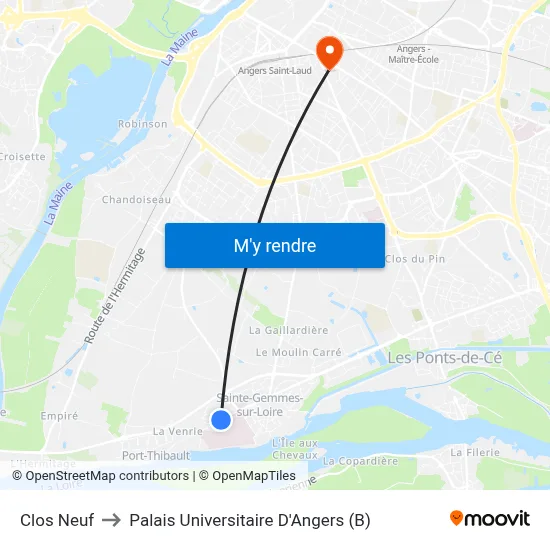Clos Neuf to Palais Universitaire D'Angers (B) map
