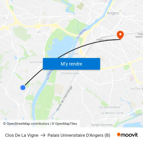 Clos De La Vigne to Palais Universitaire D'Angers (B) map