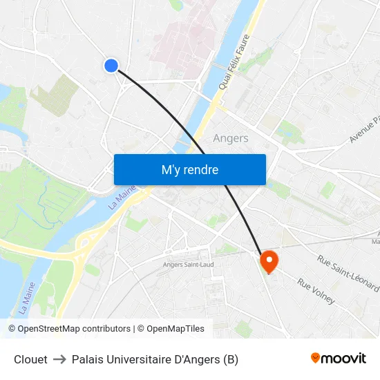 Clouet to Palais Universitaire D'Angers (B) map