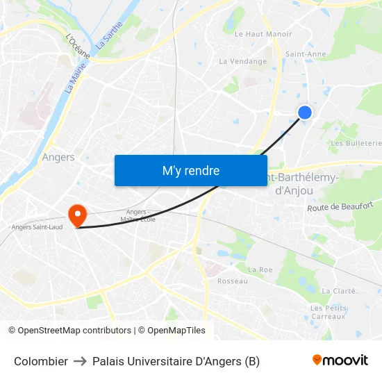 Colombier to Palais Universitaire D'Angers (B) map