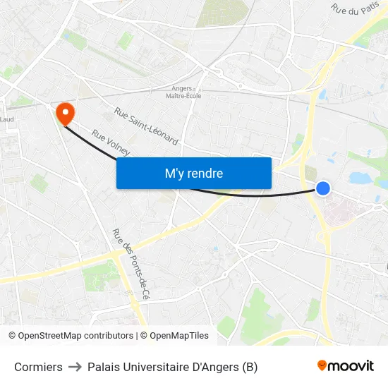Cormiers to Palais Universitaire D'Angers (B) map
