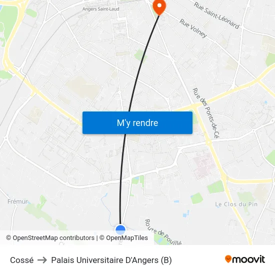 Cossé to Palais Universitaire D'Angers (B) map
