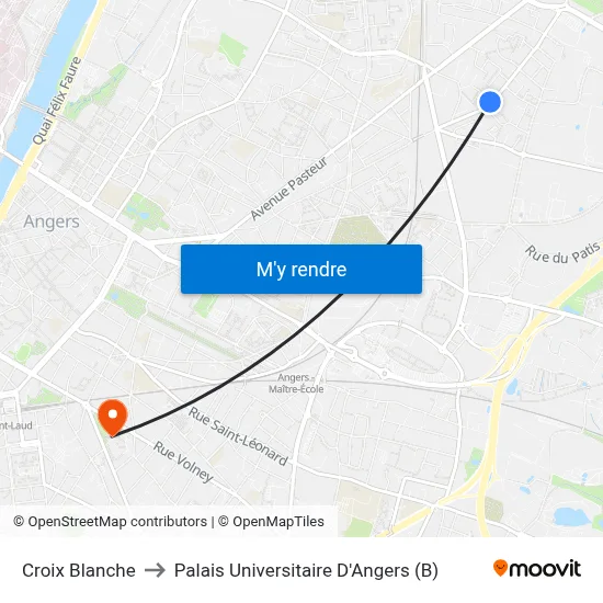 Croix Blanche to Palais Universitaire D'Angers (B) map