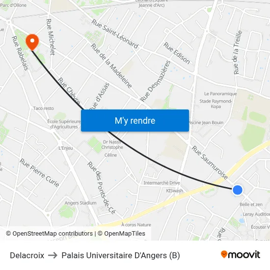 Delacroix to Palais Universitaire D'Angers (B) map