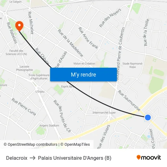 Delacroix to Palais Universitaire D'Angers (B) map