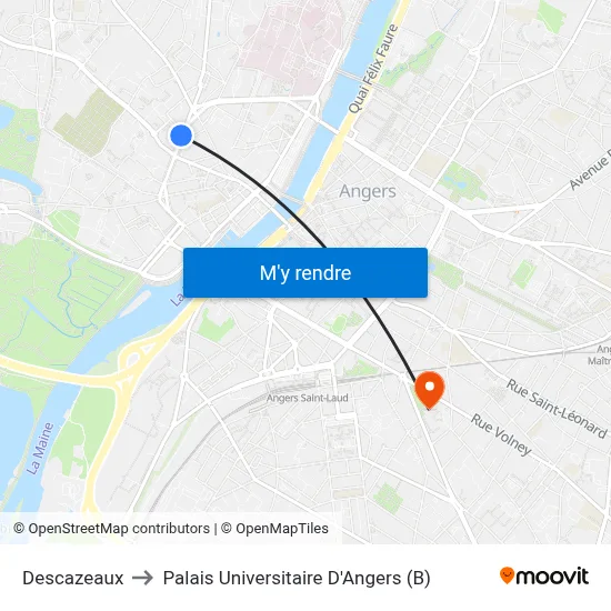 Descazeaux to Palais Universitaire D'Angers (B) map
