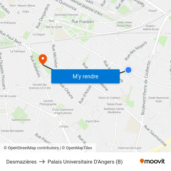 Desmazières to Palais Universitaire D'Angers (B) map