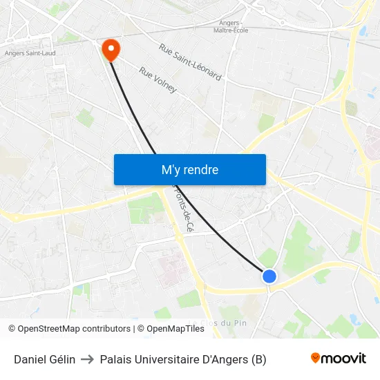 Daniel Gélin to Palais Universitaire D'Angers (B) map