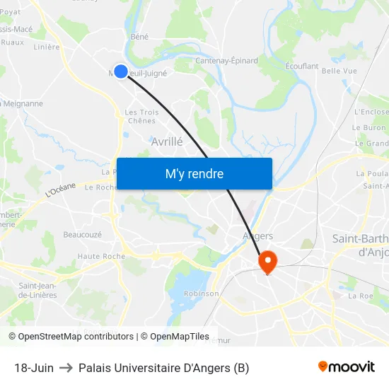 18 Juin to Palais Universitaire D'Angers (B) map