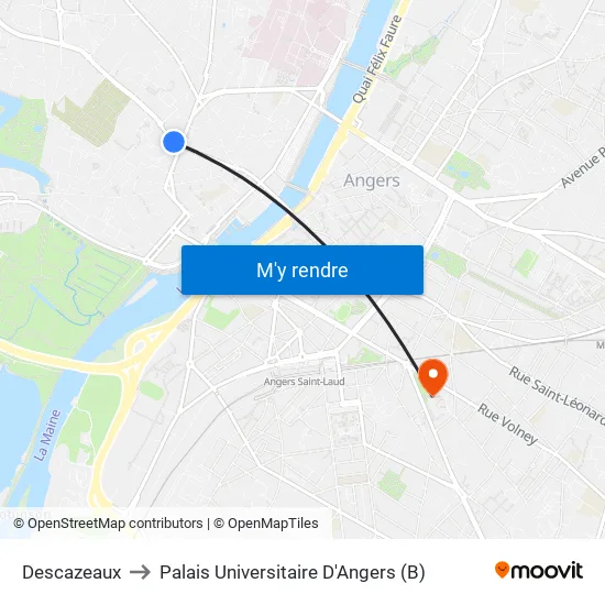 Descazeaux to Palais Universitaire D'Angers (B) map