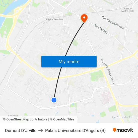 Dumont D'Urville to Palais Universitaire D'Angers (B) map