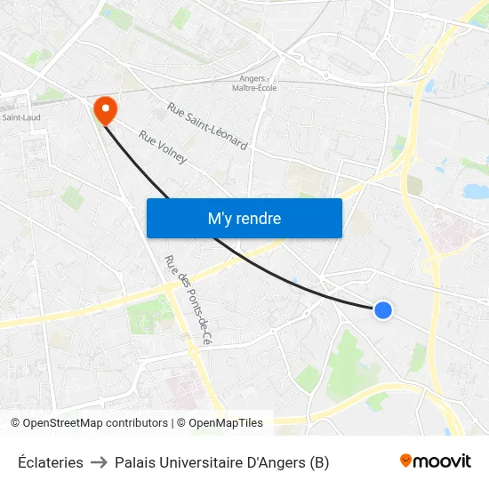 Éclateries to Palais Universitaire D'Angers (B) map