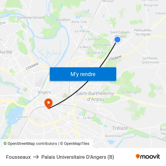 Fousseaux to Palais Universitaire D'Angers (B) map