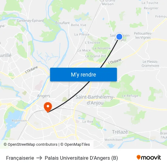 Françaiserie to Palais Universitaire D'Angers (B) map