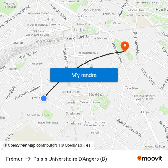 Frémur to Palais Universitaire D'Angers (B) map