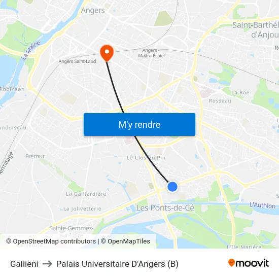 Gallieni to Palais Universitaire D'Angers (B) map
